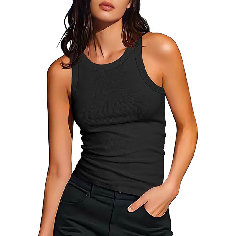 Women sleeveless vest exercise round neck basic vest