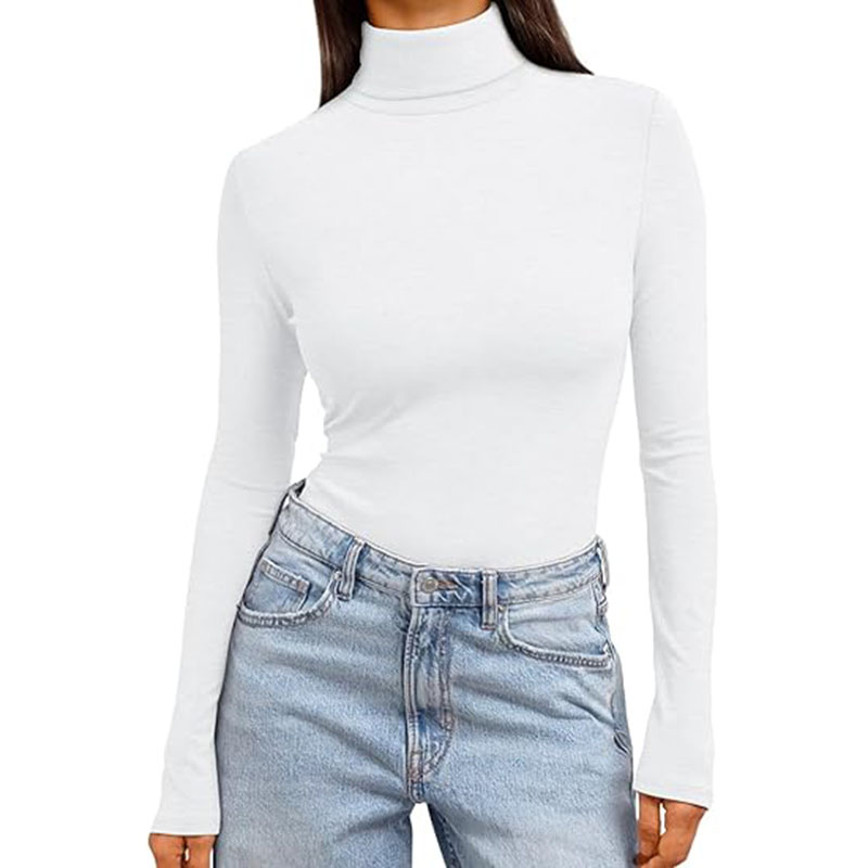 Women Turtleneck Long Sleeve Shirt Lightweight Base Solid Slim Fit Top
