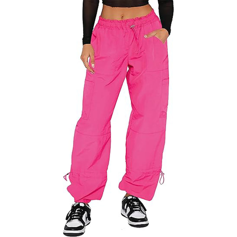 Women Drawstring Elastic Waist Baggy Parachute Pants
