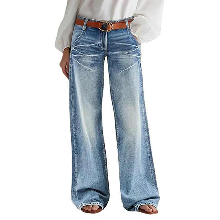 Wide Leg Jeans for Women Mid Waist Baggy Washed Pants