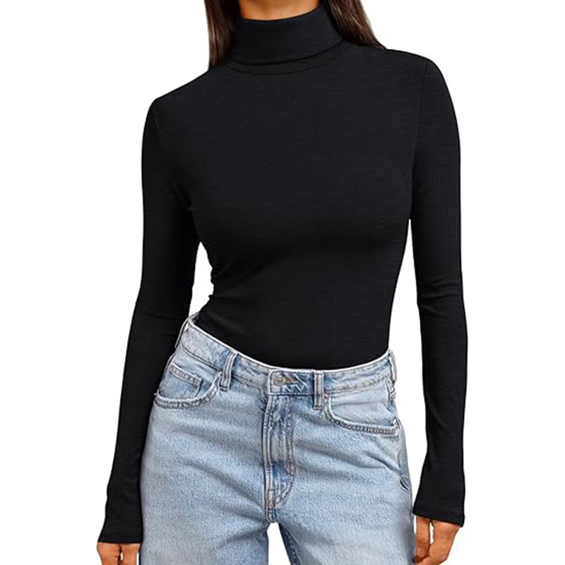 Women Turtleneck Long Sleeve Shirt Lightweight Base Solid Slim Fit Top