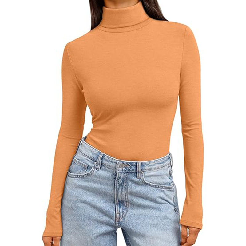 Women Turtleneck Long Sleeve Shirt Lightweight Base Solid Slim Fit Top