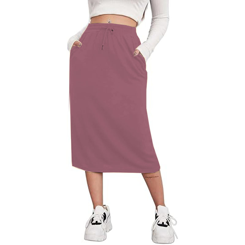 Women Skirt Drawstring High Waist Sweat Skirts with Pockets