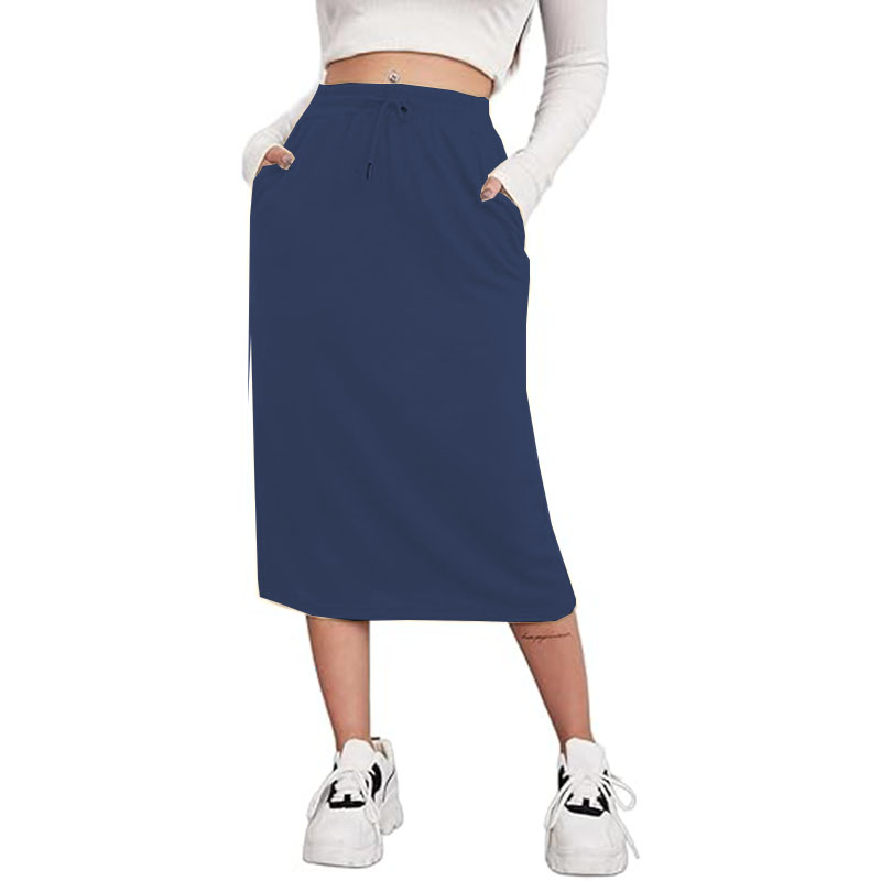 Women Skirt Drawstring High Waist Sweat Skirts with Pockets