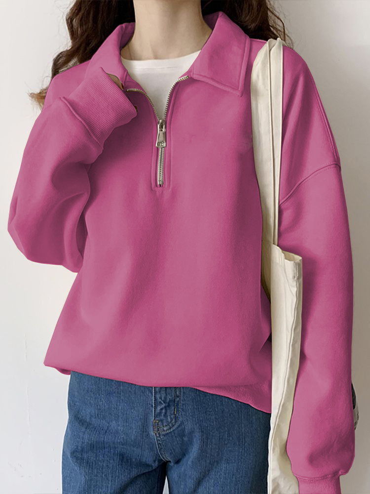 Women Fleece Loose Fit Sport Hoodie Half zipper Gym Fitness Coat 