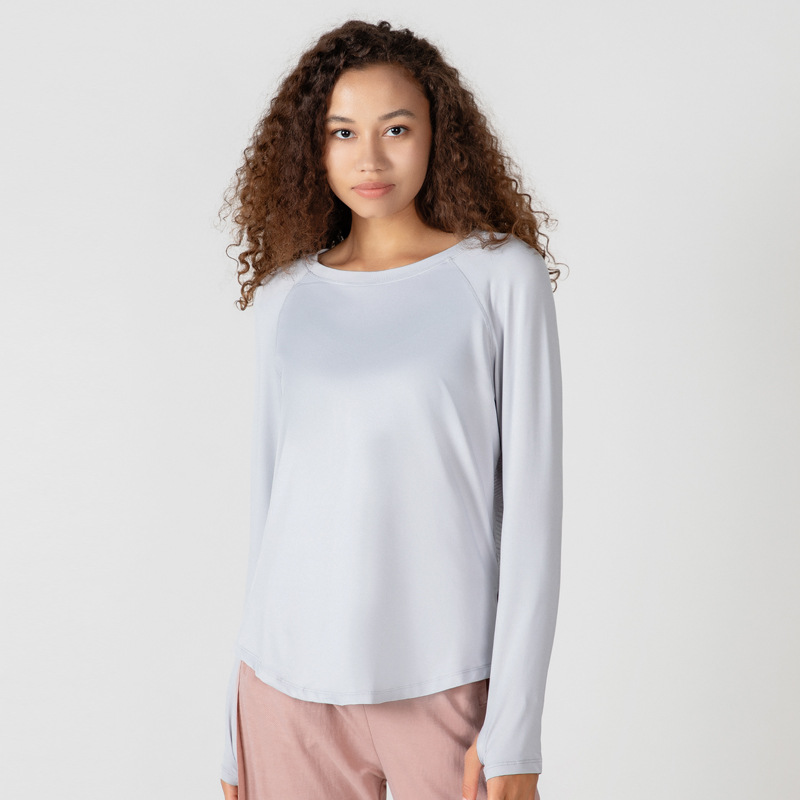 Women's Long Sleeve Loose Fitted Crewneck Solid Color Basic Tops