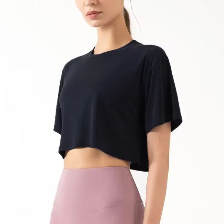 Women Short Sleeve Sport Vest Loose Fit Plain Fitness Vest