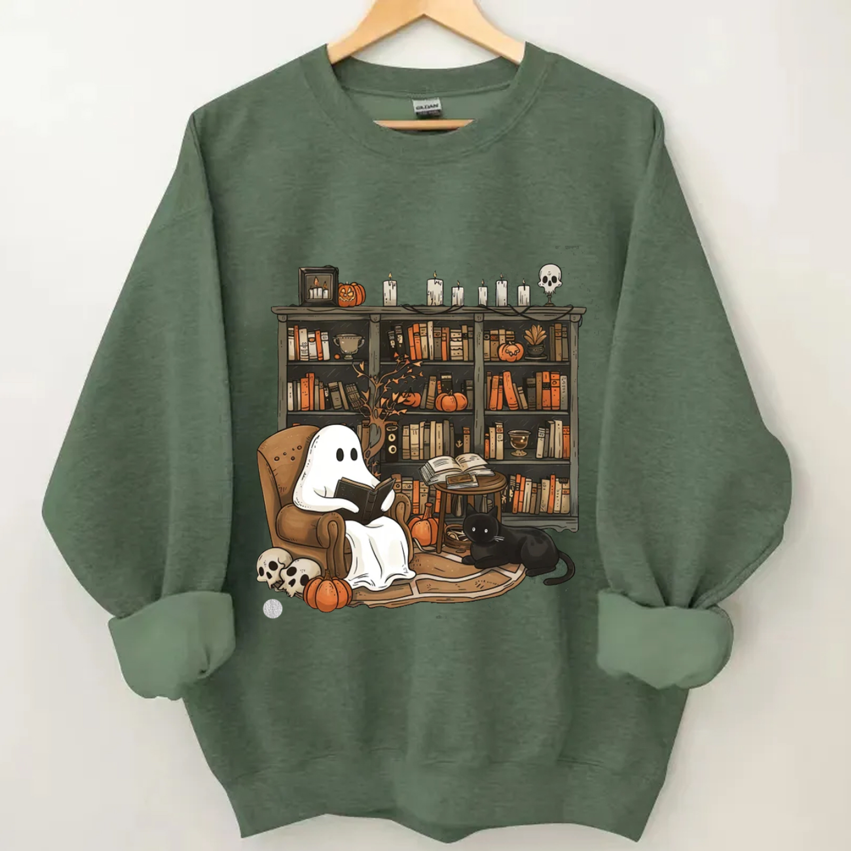 Retro Ghost Reading Books Sweatshirt