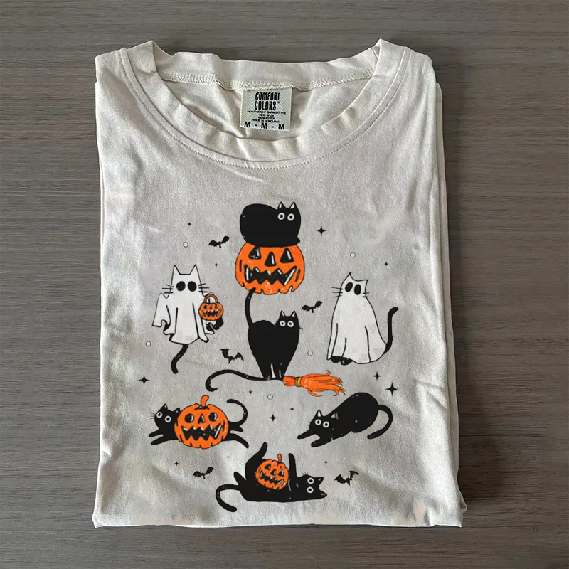 Halloween Ghost Cats Comfort Colors T-shirt