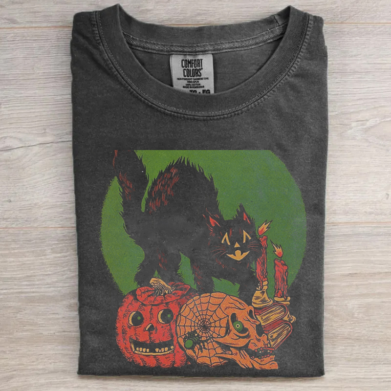 Vintage Black Cat Pumpkin Halloween T-Shirt