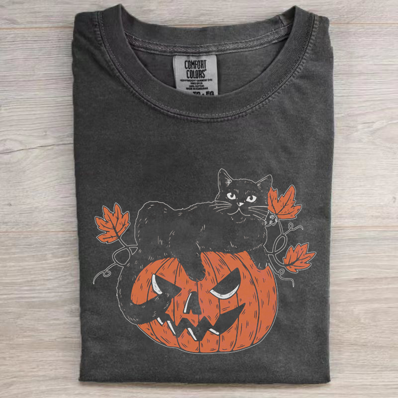 Comfort Colors Black Cat on Pumpkin T-shirt