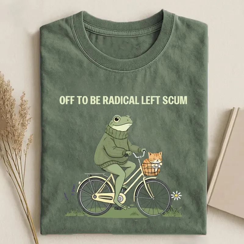 Frog and Cat In Bicycle Resistance T-shirt