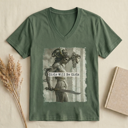 Girls Will Be Girls Feminist Graphic V-neck
