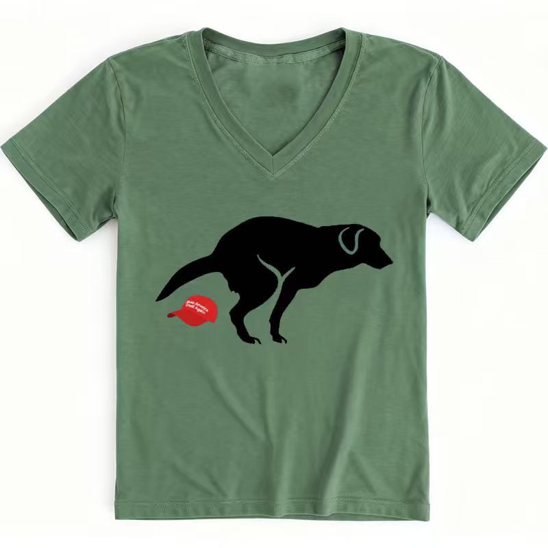 Dog Pooping on MAGA Hat Funny T-shirt