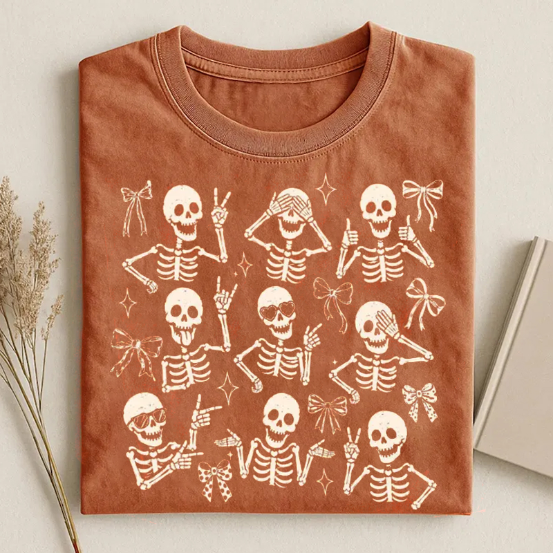 Retro Halloween Funny Skeleton Bow T-shirt