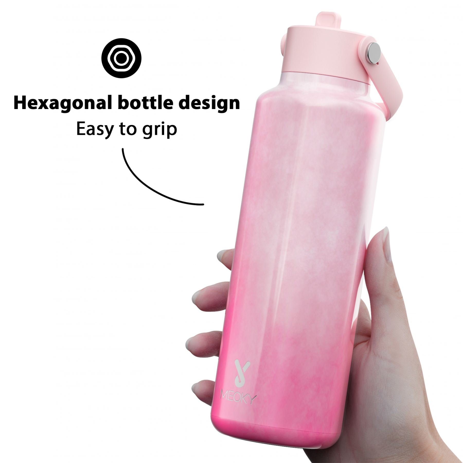 18oz hexagonal water bottle gradient pink white