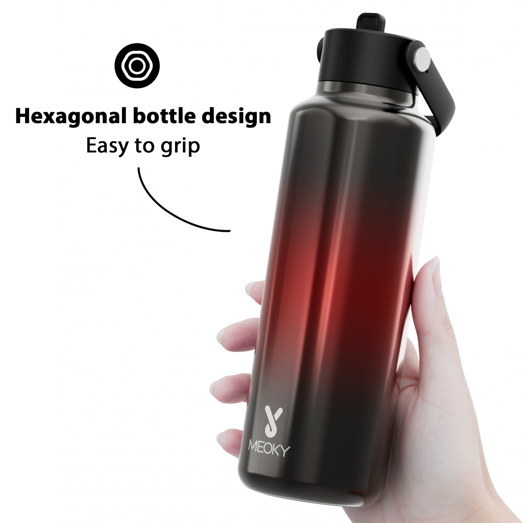 18oz hexagonal water bottle gradient black orange