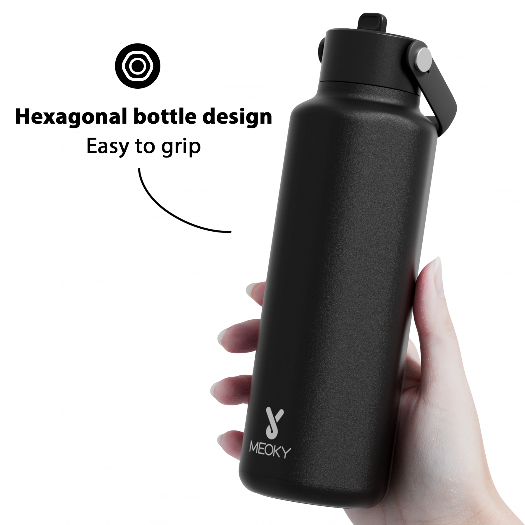 18oz hexagonal water bottle pure black