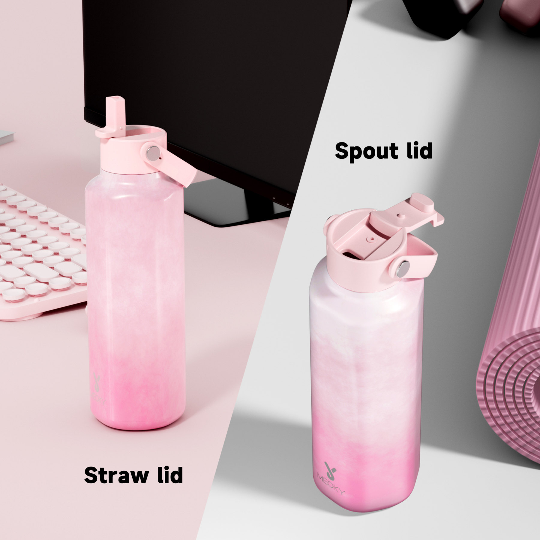 18oz hexagonal water bottle gradient pink white