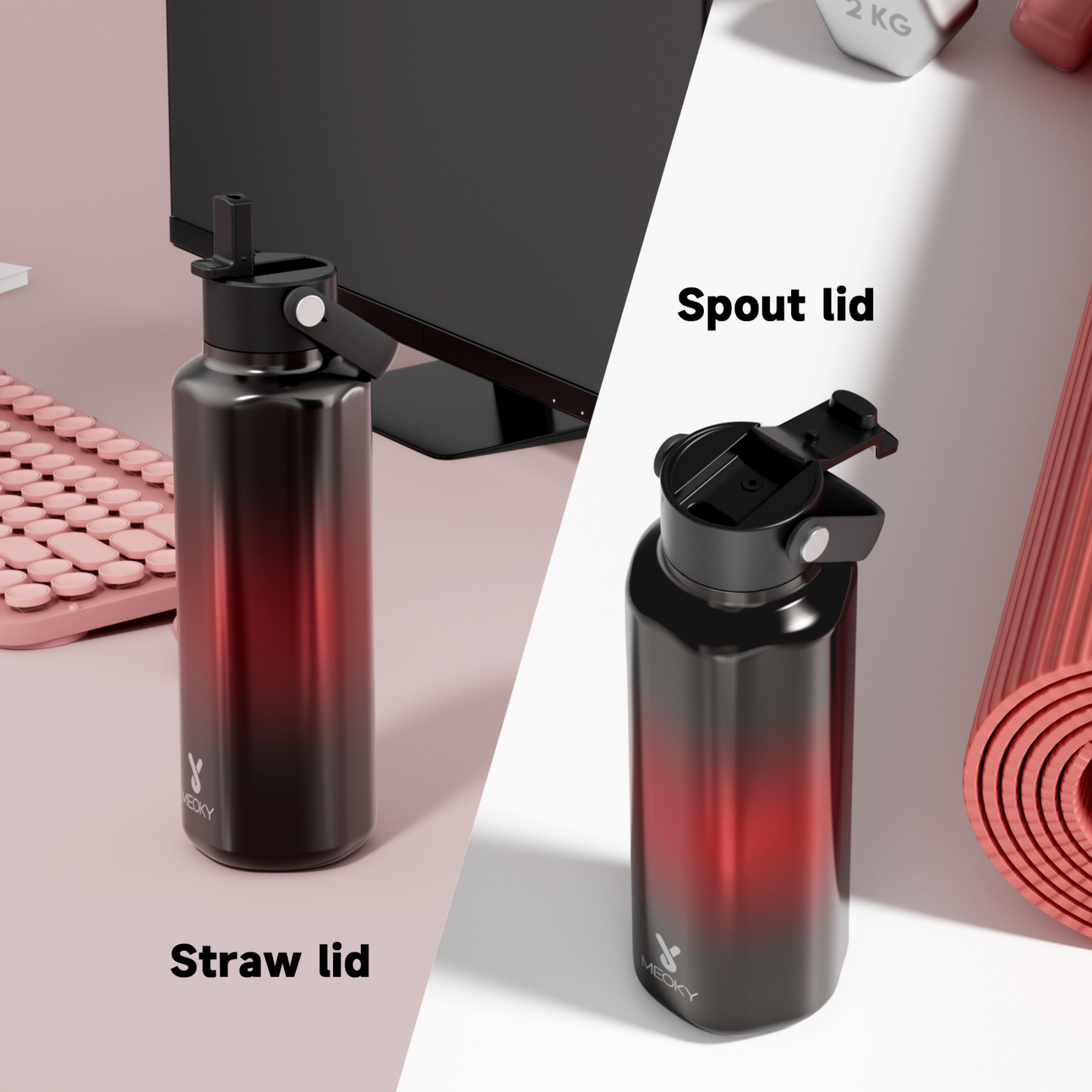 18oz hexagonal water bottle gradient black orange