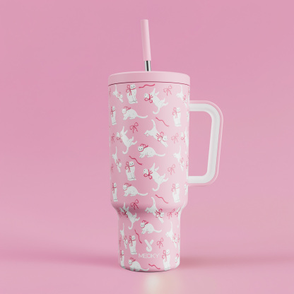40oz Tumbler With Straw Bow Tie-Whisker Wishes