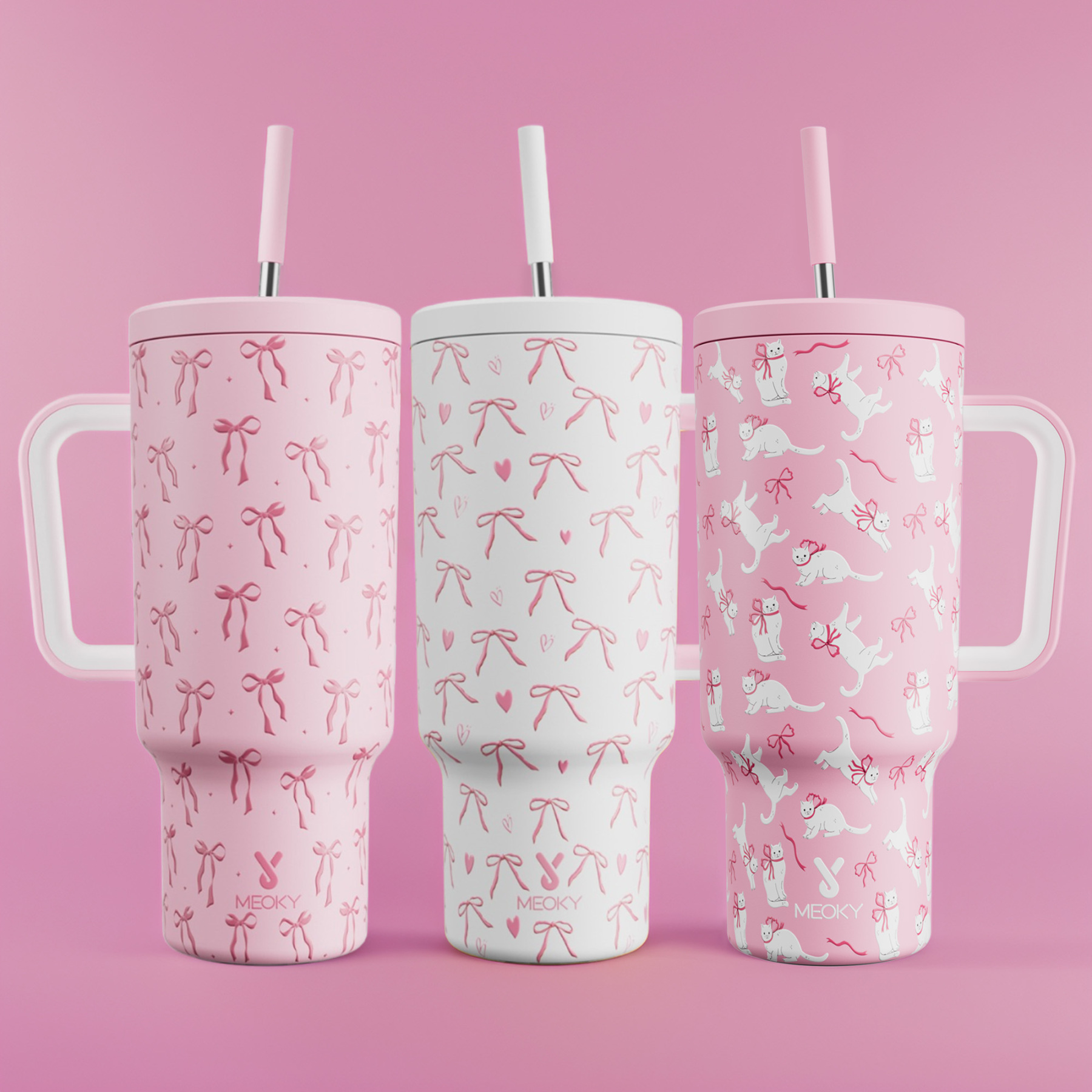 40oz Tumbler With Straw Bow Tie-Whisker Wishes