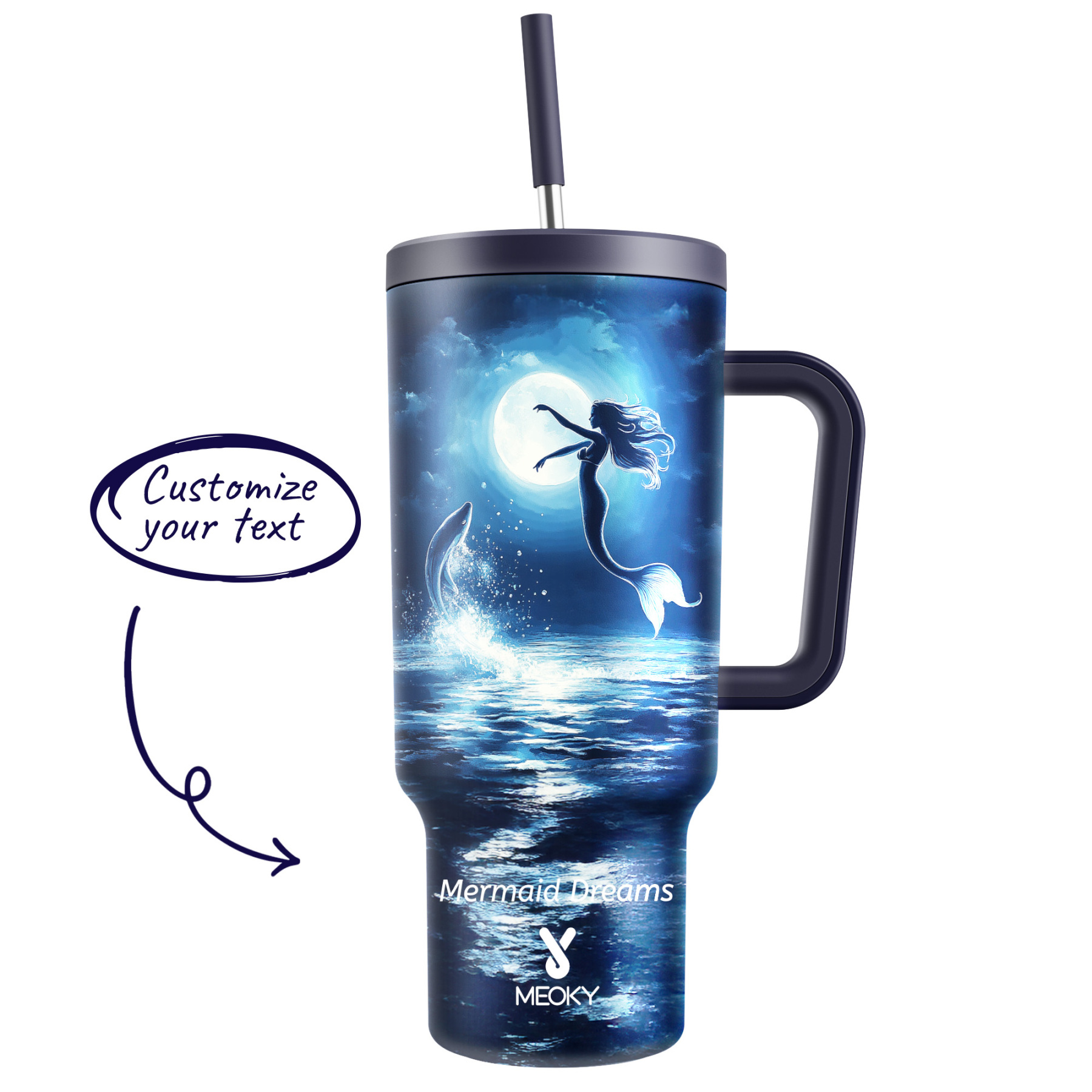 [Copy]40oz Tumbler With Straw Customized - Moonlight Ocean - Gifts for yourself, family, friends, lovers!