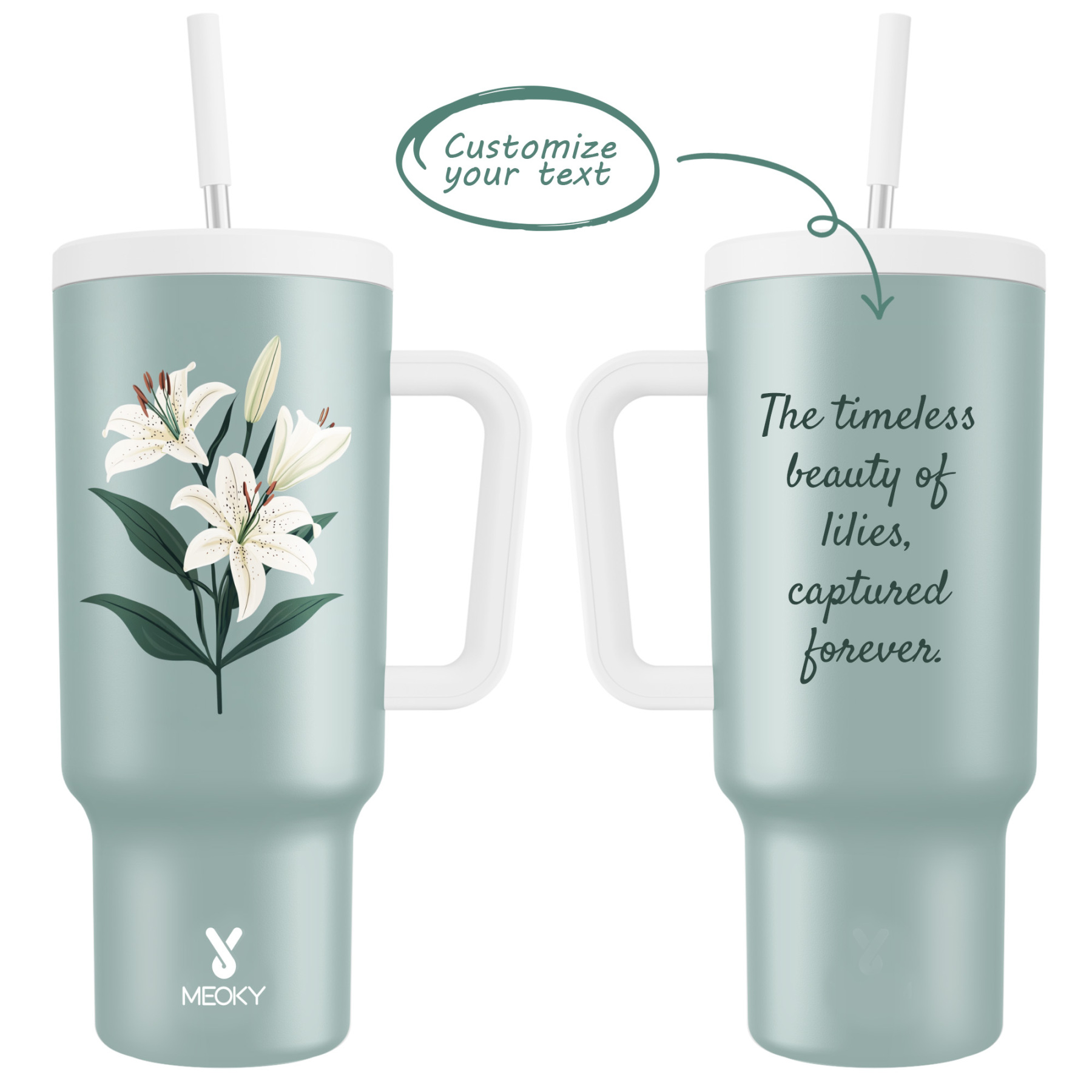 40oz Tumbler With Straw Customized - Flowers Collection - The perfect gift for Loved ones, relatives, friends !