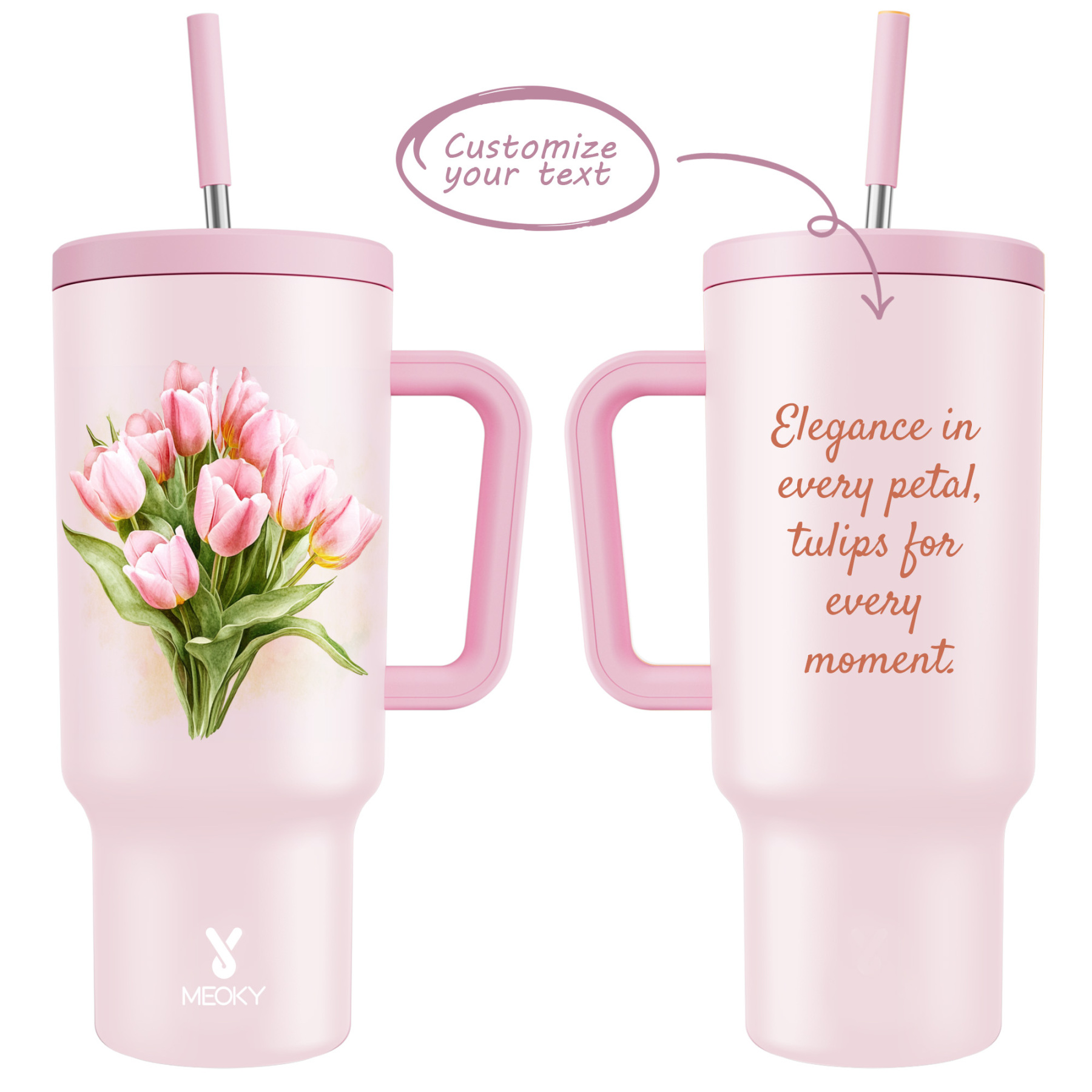 40oz Tumbler With Straw Customized - Flowers Collection - The perfect gift for Loved ones, relatives, friends !