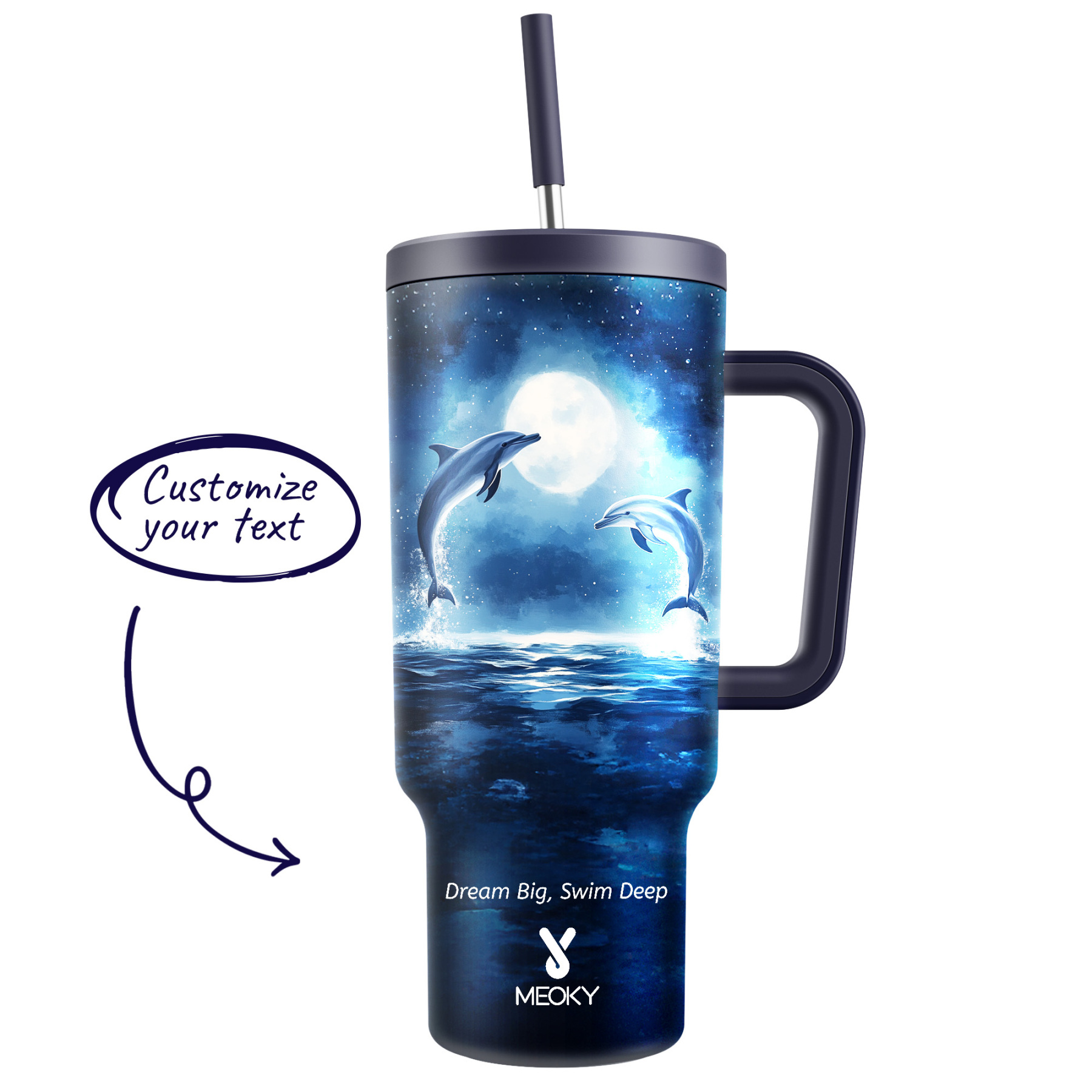 [Copy]40oz Tumbler With Straw Customized - Moonlight Ocean - Gifts for yourself, family, friends, lovers!