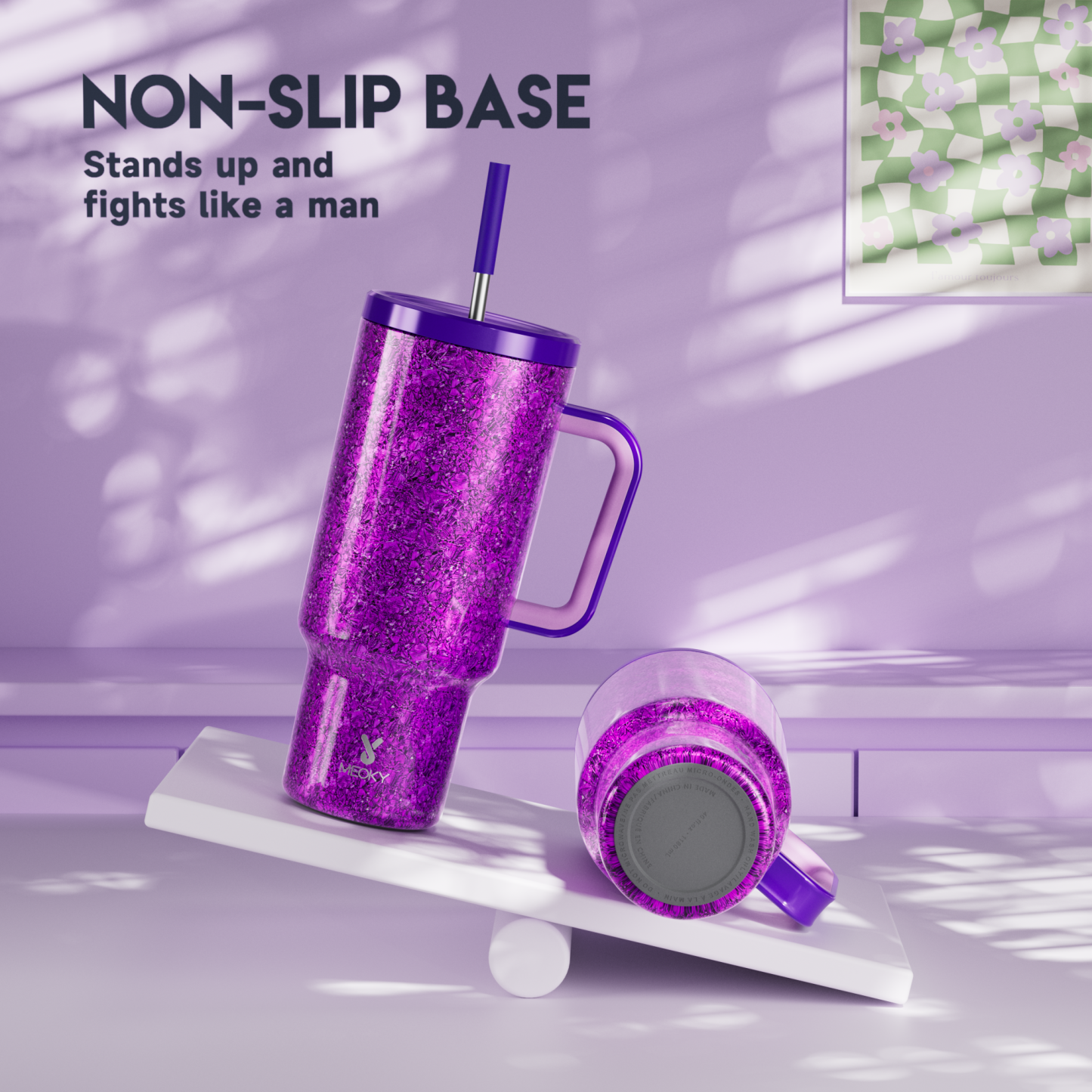 40oz Tumbler With Straw Ice Pattern-Purple