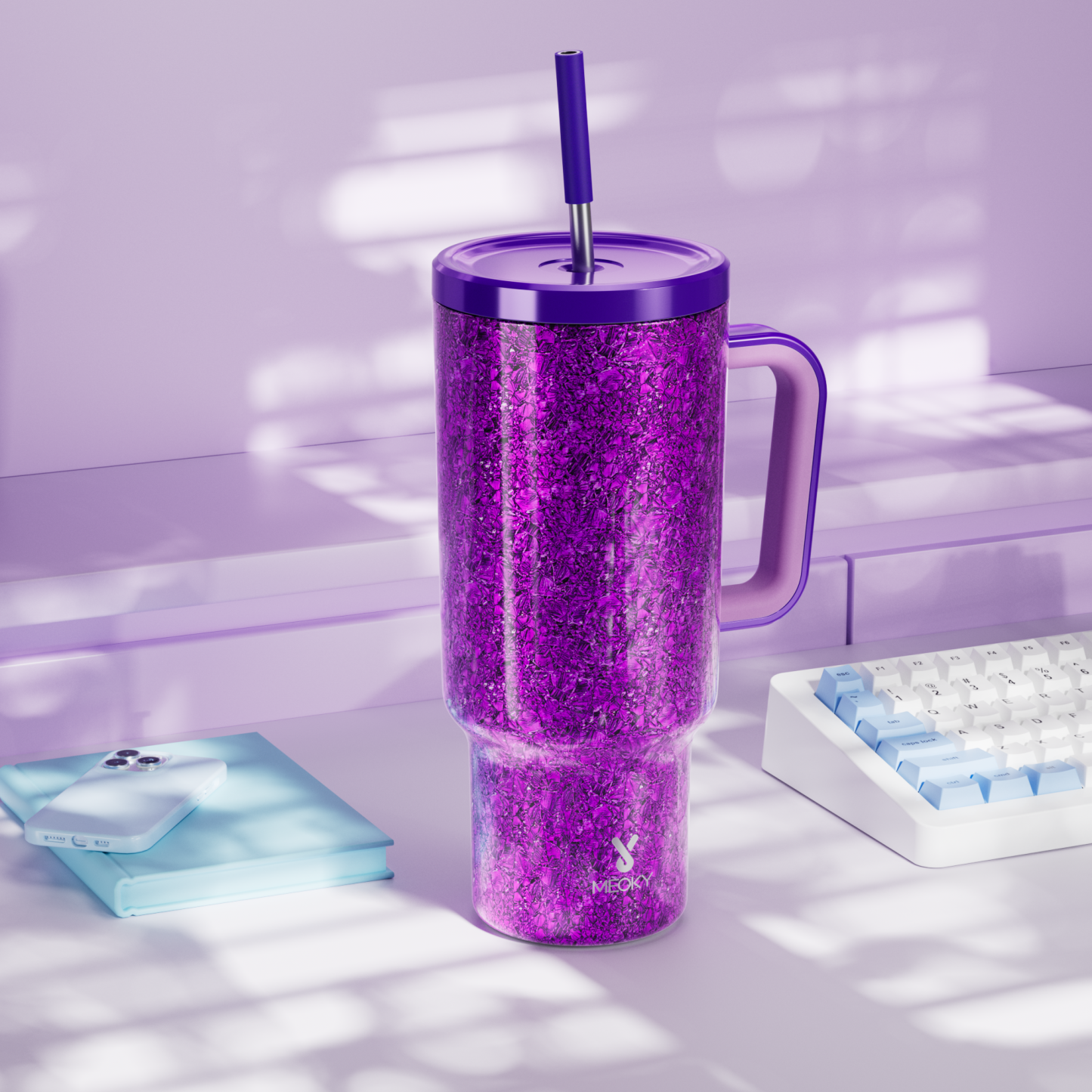 40oz Tumbler With Straw Ice Pattern-Purple