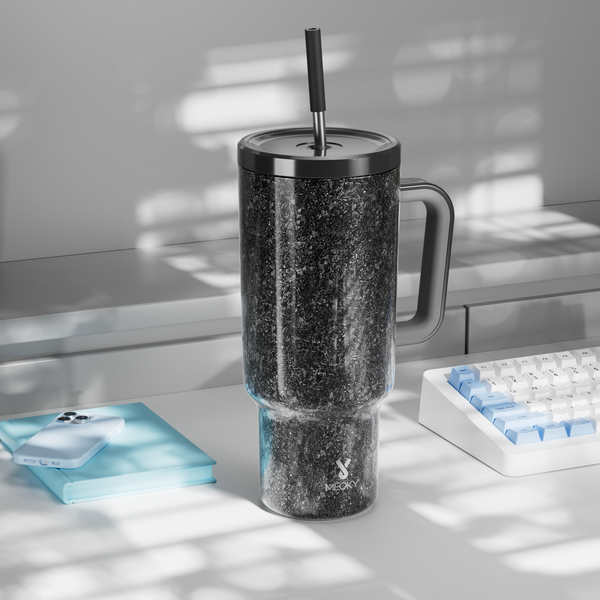 40oz Tumbler With Straw Ice Pattern-Black