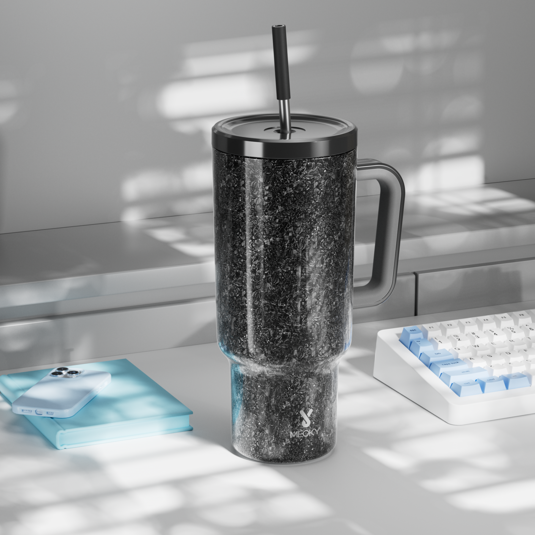 40oz Tumbler With Straw Ice Pattern-Black