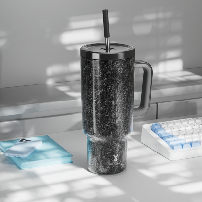 40oz Tumbler With Straw Ice Pattern-Black