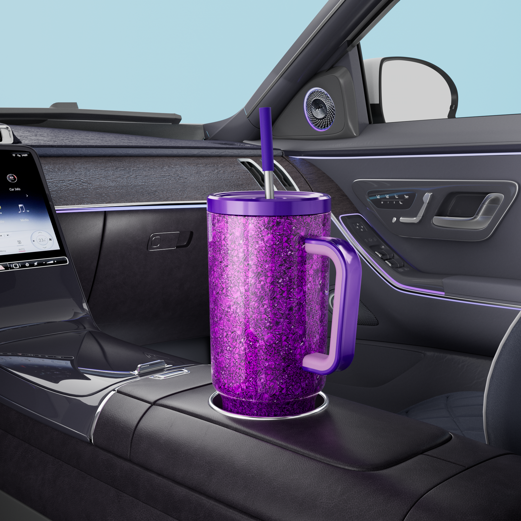 40oz Tumbler With Straw Ice Pattern-Purple