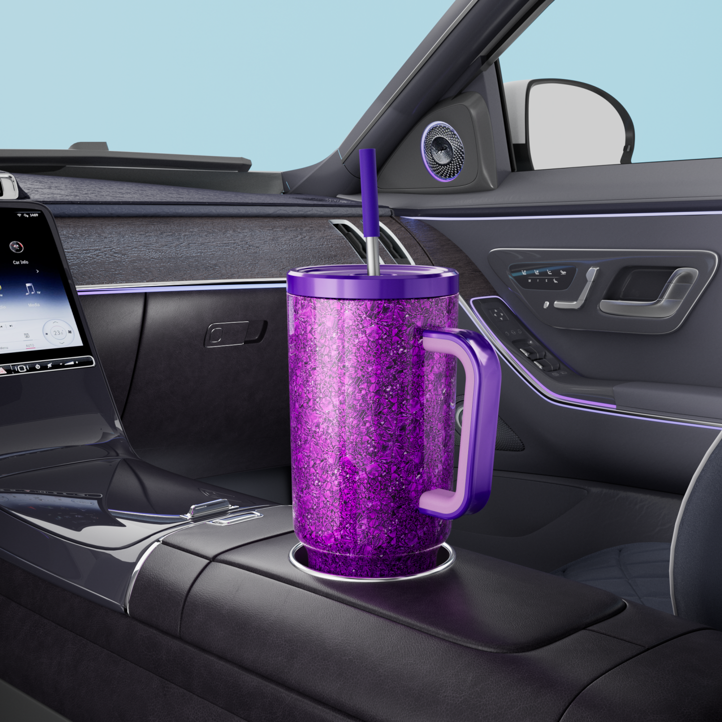 40oz Tumbler With Straw Ice Pattern-Purple