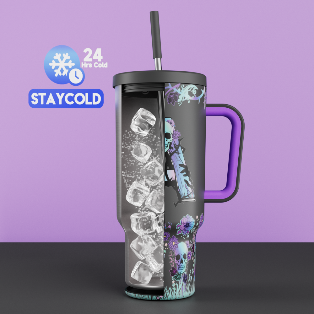 40oz Tumbler With Straw Customized - Custom Halloween Alphabet and Text - Happy Howl-o'-ween! Trick-or-treat! - Gifts for yourself, friends, family and lover!