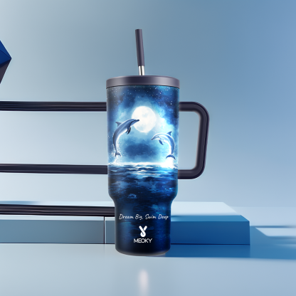 40oz Tumbler With Straw Customized - Moonlight Ocean - Gifts for yourself, family, friends, lovers!