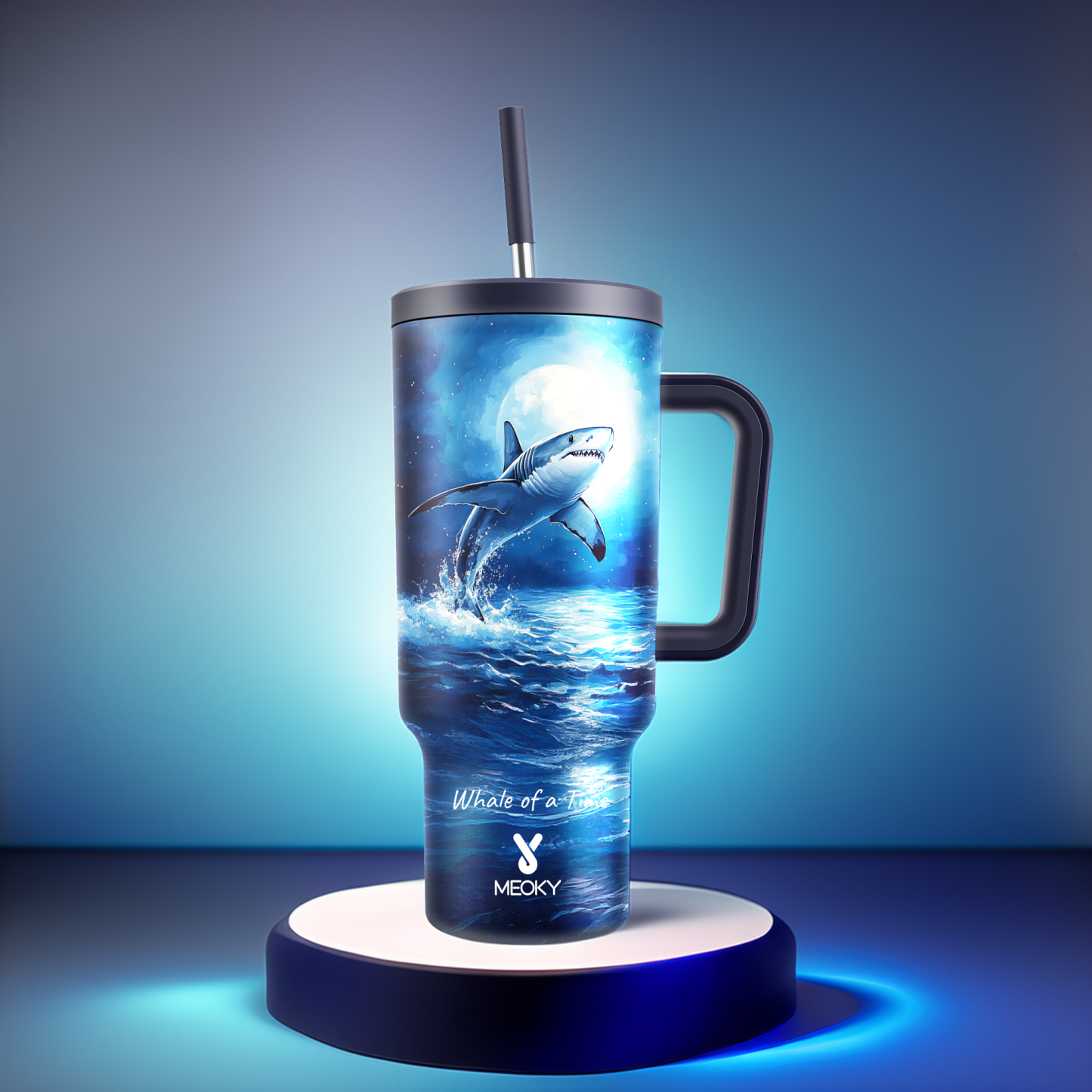 40oz Tumbler With Straw Customized - Moonlight Ocean - Gifts for yourself, family, friends, lovers!