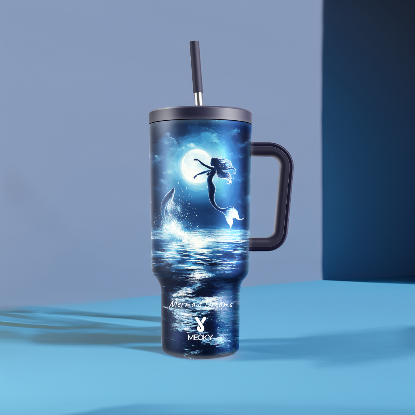 40oz Tumbler With Straw Customized - Moonlight Ocean - Gifts for yourself, family, friends, lovers!