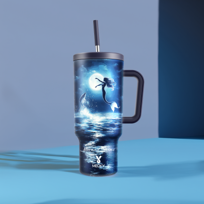 40oz Tumbler With Straw Customized - Moonlight Ocean - Gifts for yourself, family, friends, lovers!