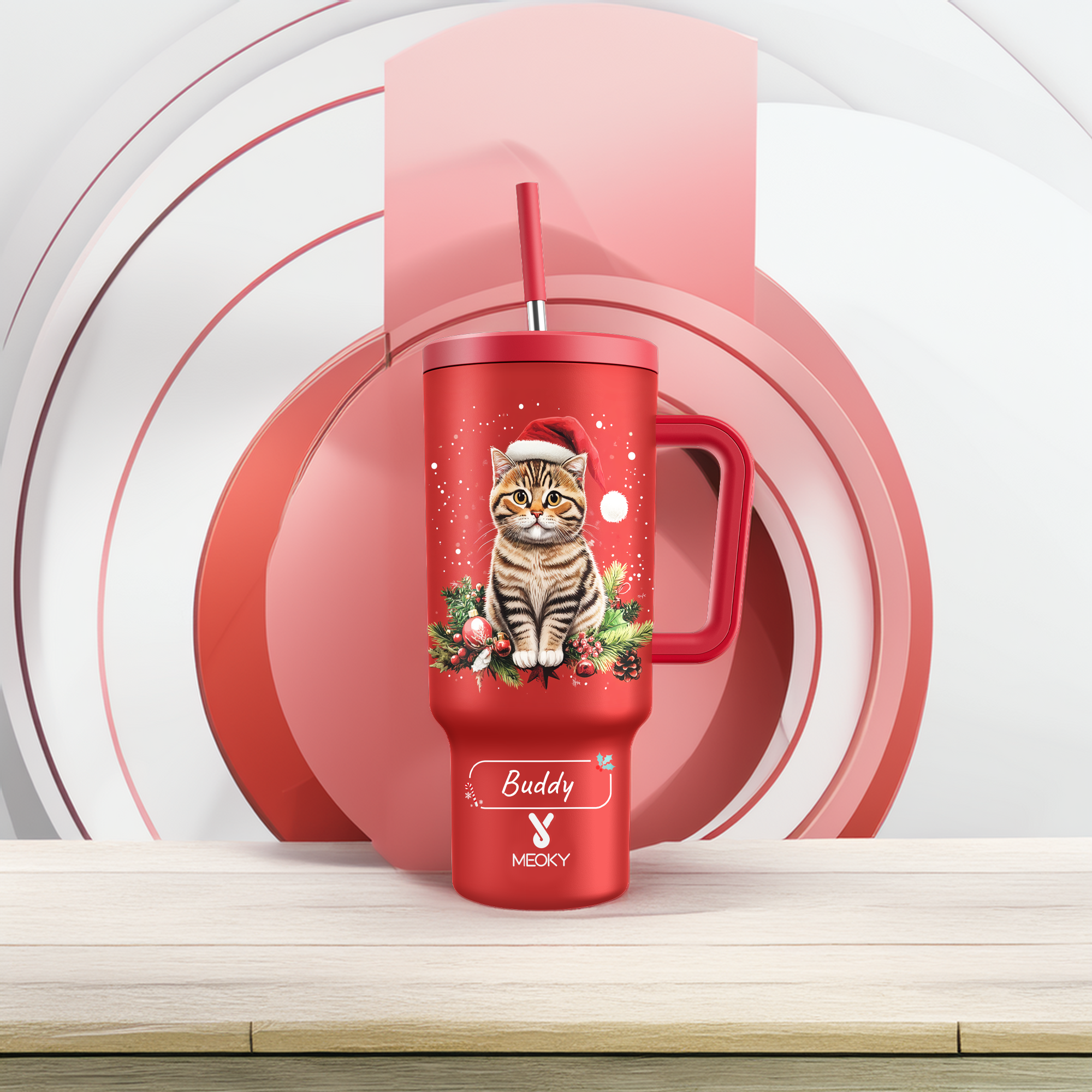 40oz Tumbler With Straw Customized -  Merry Christmas! - Spend Christmas With Your Funny Cat!