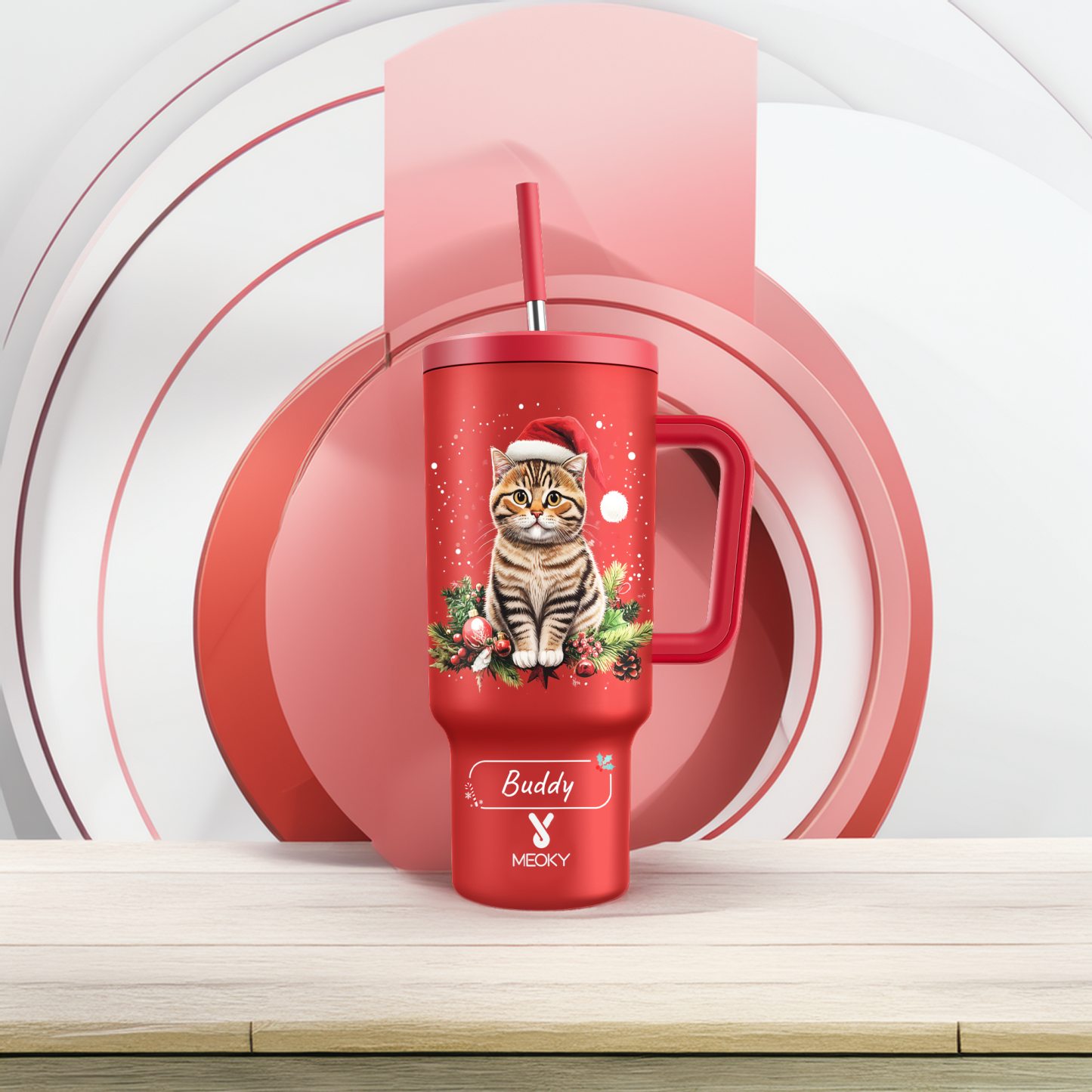 40oz Tumbler With Straw Customized -  Merry Christmas! - Spend Christmas With Your Funny Cat!