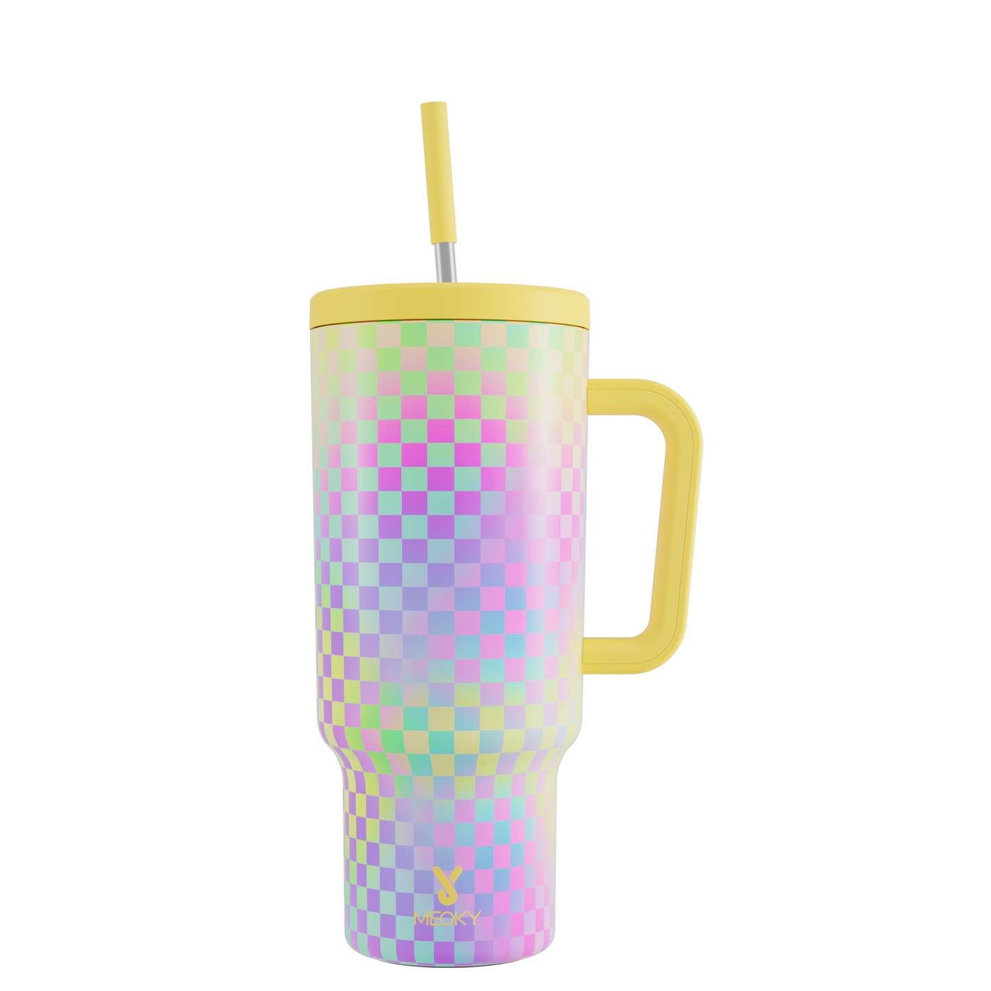 40oz Tumbler With Straw Stripe Collection-Lemon Grid