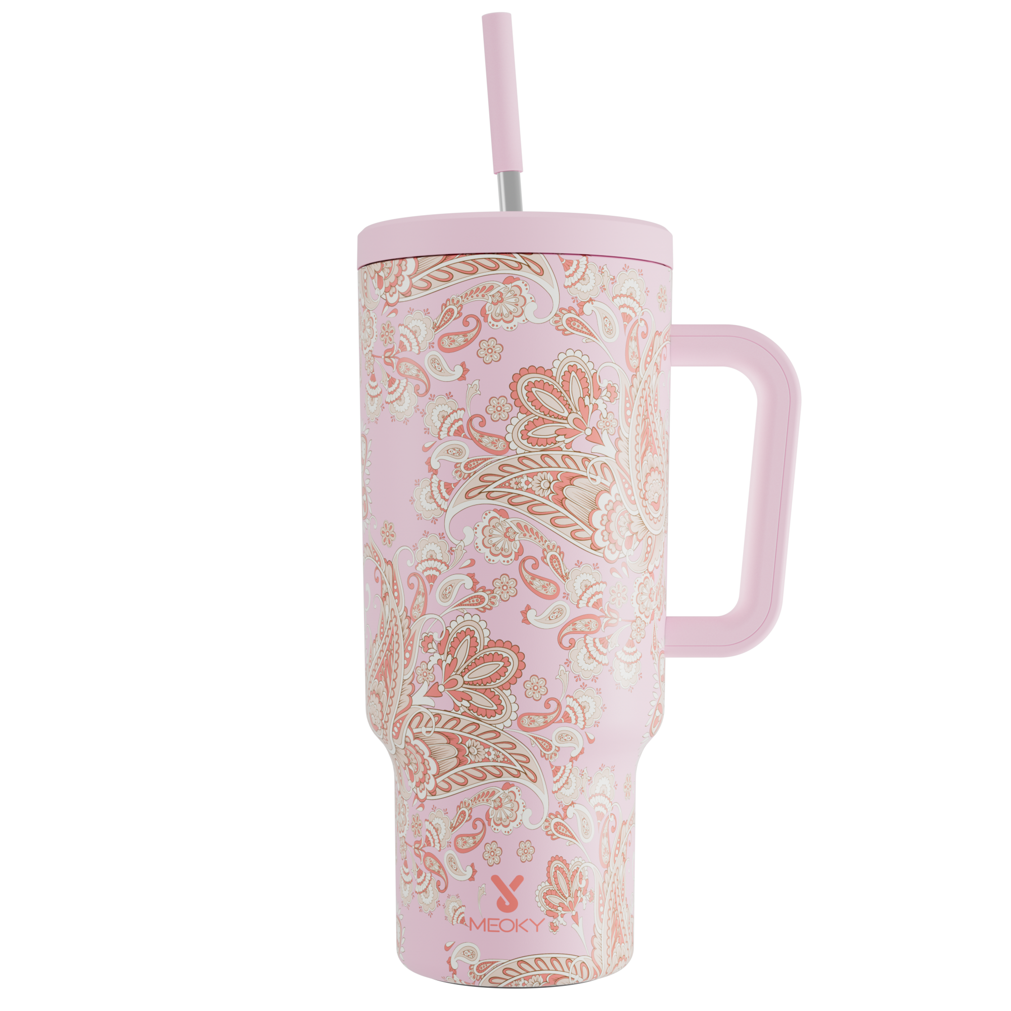40oz Tumbler With Straw Paisley Collection-Peach Blossom