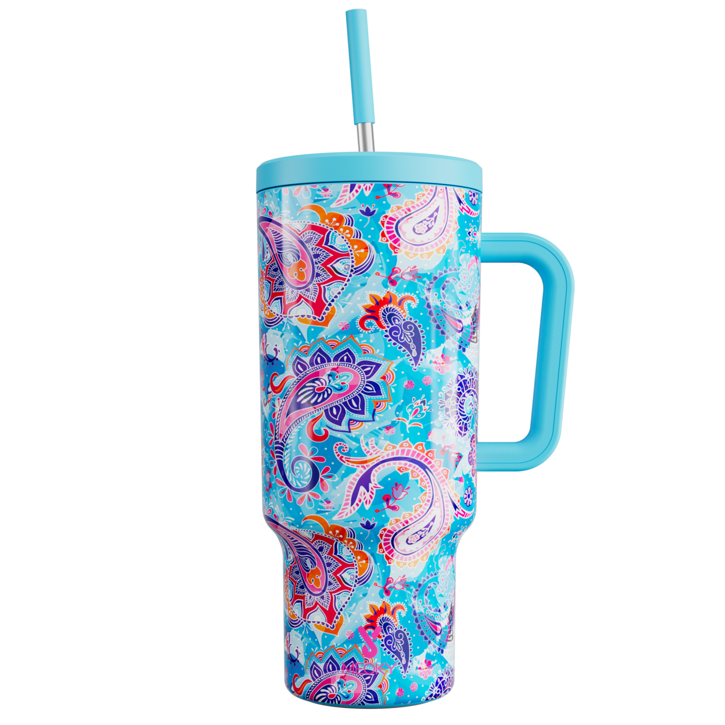 40oz Tumbler With Straw Paisley Collection-Aqua Bloom