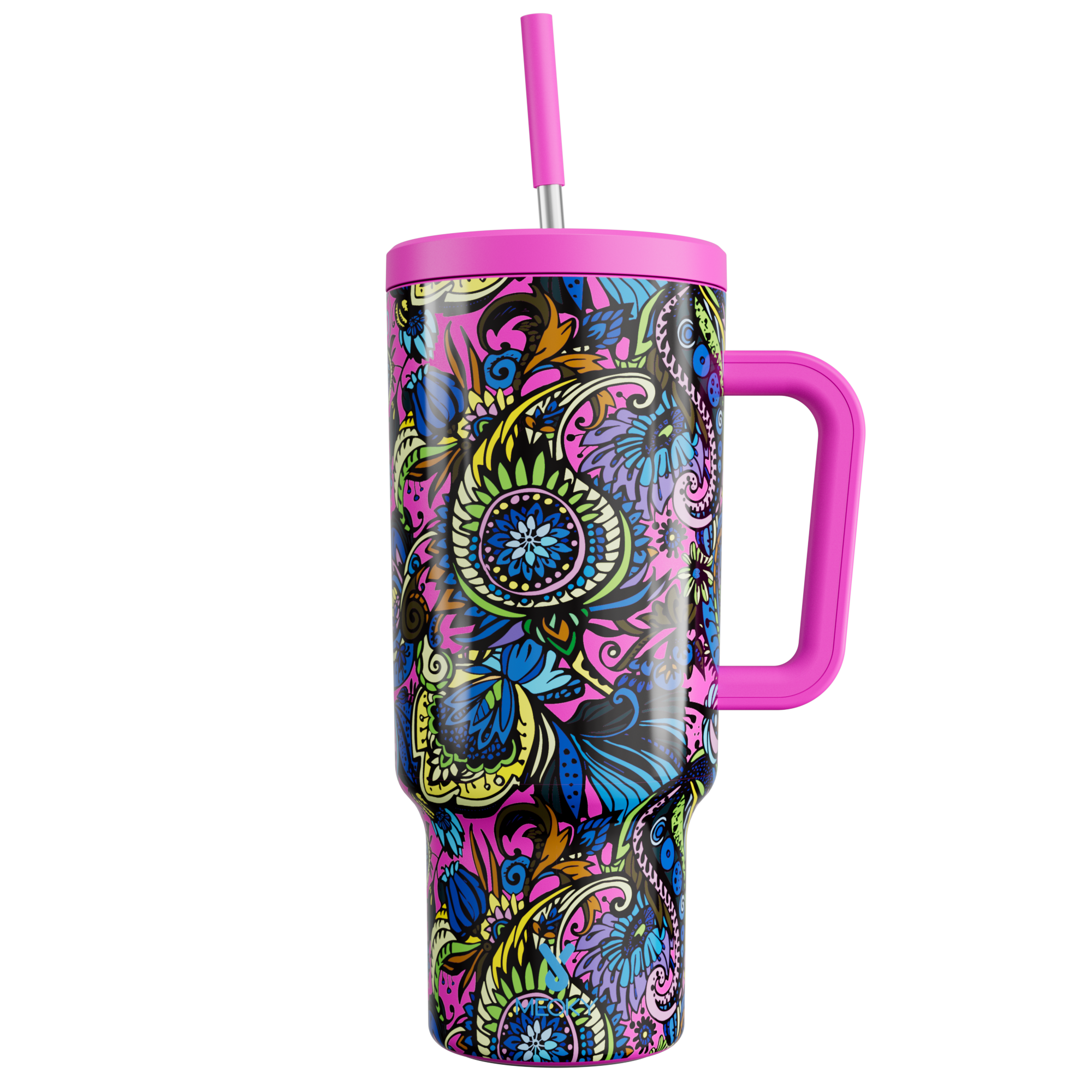 40oz Tumbler With Straw Paisley Collection-Electric Bloom