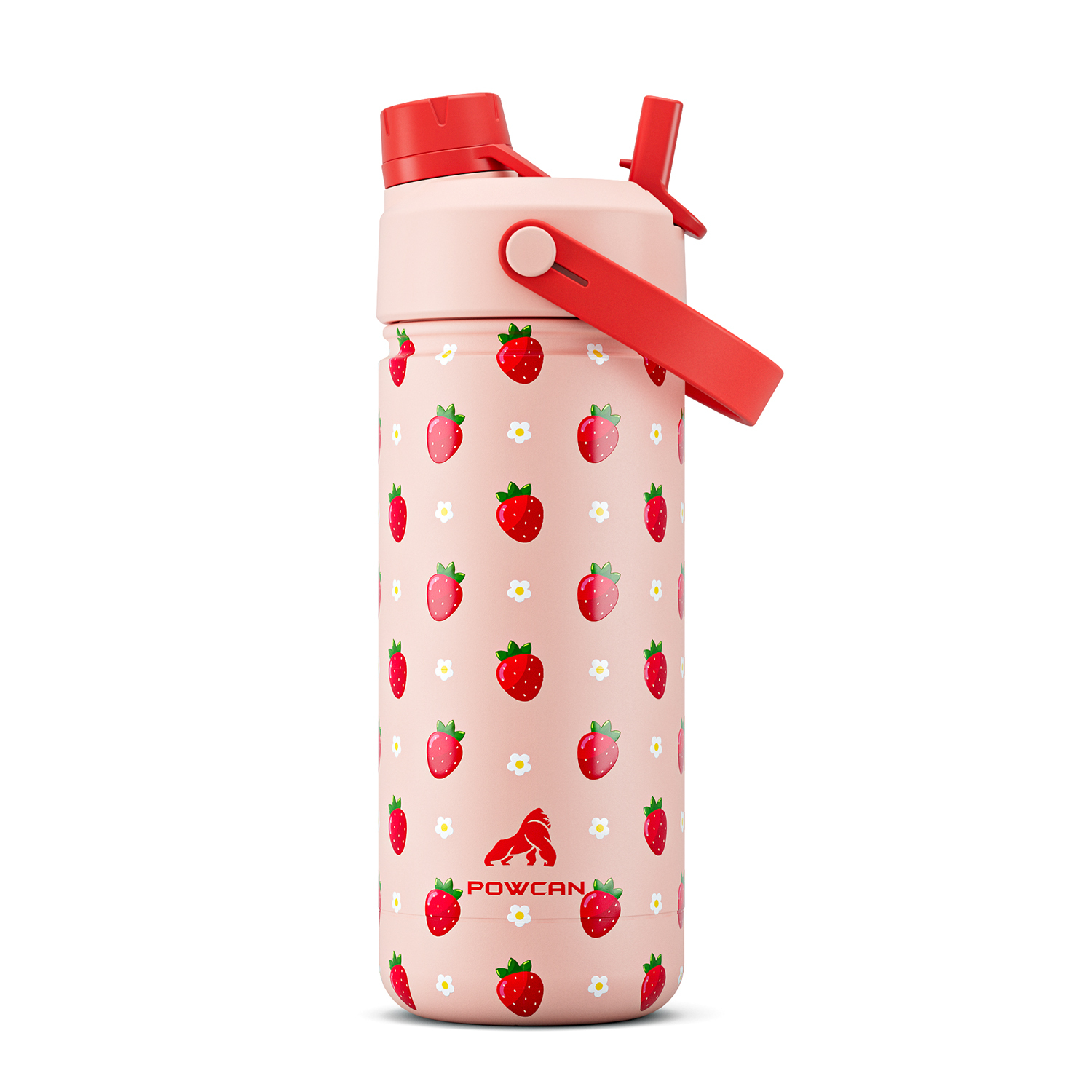 18 oz Insulated Water Bottle with 2-in-1 Straw and Spout Lid Strawberry Daisy