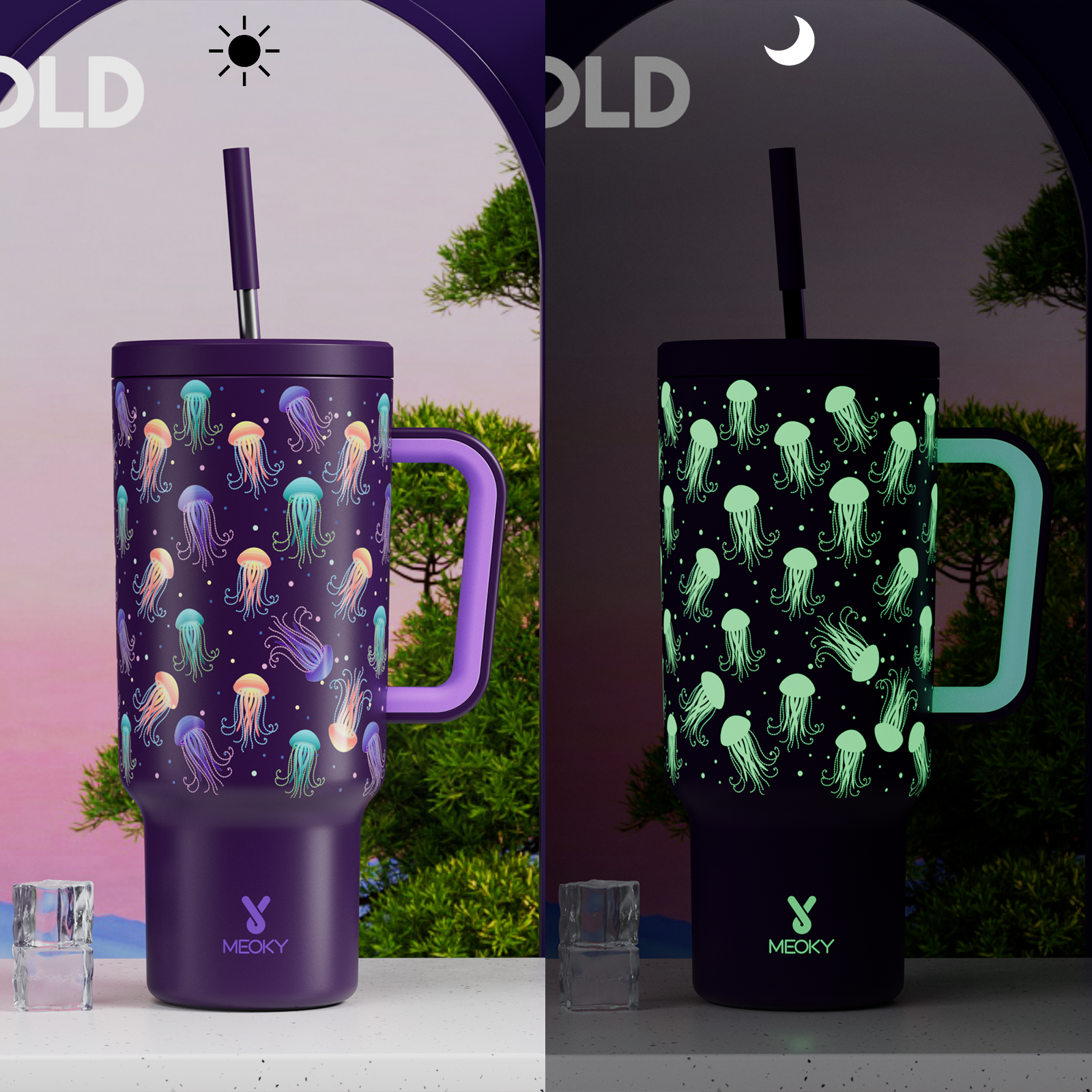 MEOKY 40oz Glow-in-the-Dark Jellyfish Tumbler